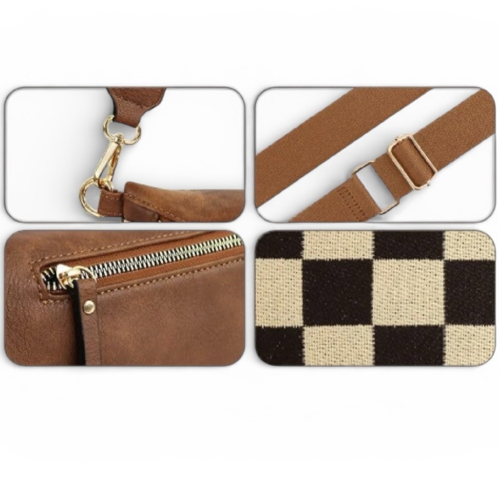 Zenana Outfitters Brown and Black Checkered Crossbody Bag - Picture 3 of 3